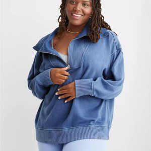 Aerie Down To Earth Quarter Zip Sweatshirt Marbled Blue (Size: S)